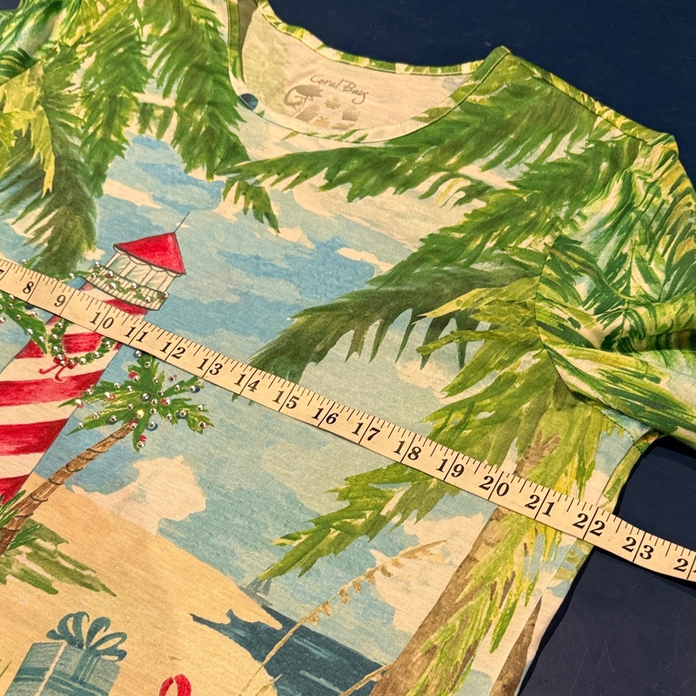 Vintage Coral Bay Christmas Lighthouse Tropical Print Women's Top XL excellent - Picture 5 of 11